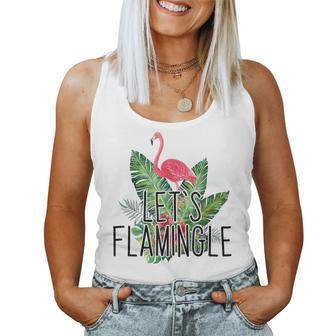 Let's Flamingle Hawaiian Tropical Floral Print Flamingo Women Tank Top - Monsterry CA