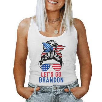 Let's Go Brandon Lets Go Brandon Messy Bun America Flag Women Tank Top - Monsterry UK