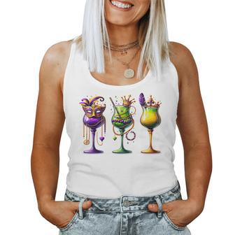 Mardi Gras Glass Of Wine Drinking Wine Festival Parade Women Tank Top | Mazezy AU