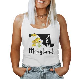 Maryland Floral Black-Eyed-Susan Handwritten State Inspired Women Tank Top - Monsterry CA