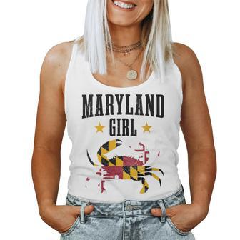 Maryland Girl Blue Crab Vintage Maryland Flag Pride Women Tank Top - Monsterry AU
