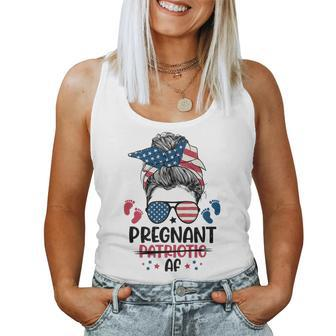 Messy Bun 4Th Of July Pregnant Patriotic Af American Flag Women Tank Top - Monsterry CA