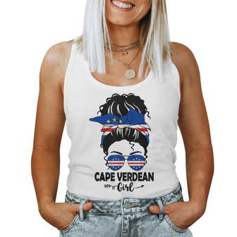 Messy Bun Cape Verdean Girl & Cape Verde Flag Glasses Bhm Women Tank Top - Monsterry CA