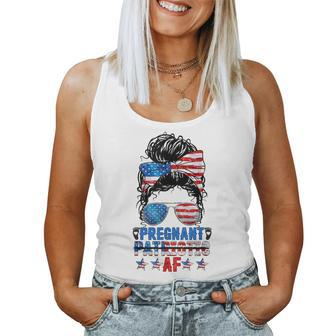 Messy Bun Pregnant Patriotic Af 4Th Of July Us Flag Women Women Tank Top - Monsterry
