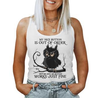 My Nice Button Is Out Of Order Owl Black Women Tank Top - Monsterry DE