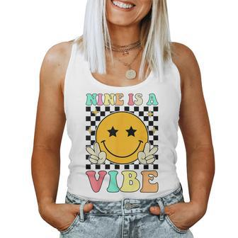 Nine Is A Vibe Groovy 9Th Birthday Party 9 Years Old Women Tank Top | Mazezy