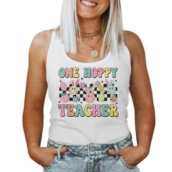 One Hoppy Teacher Bunny Easter Day Groovy Retro Boy Girl Women Tank Top - Seseable