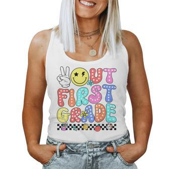 Peace Out First Grade Cute Groovy Last Day Of 1St Grade Women Tank Top - Seseable