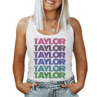Personalized First Name Taylor Girl Groovy Retro Pink Women Tank Top - Monsterry DE