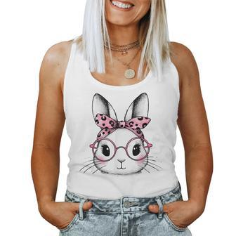 Pink Bunny Leopard Bandana Glasses Easter Day Girls Women Tank Top - Seseable