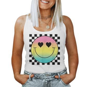 Rainbow Smile Face Cute Checkered Smiling Happy Face Women Tank Top - Seseable
