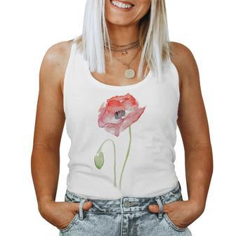 Red Poppy Watercolor Floral Women Tank Top - Monsterry