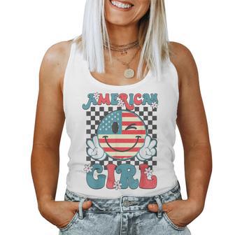 Retro American Girl 4Th Of July Smile Checkered Girls Women Tank Top - Monsterry AU