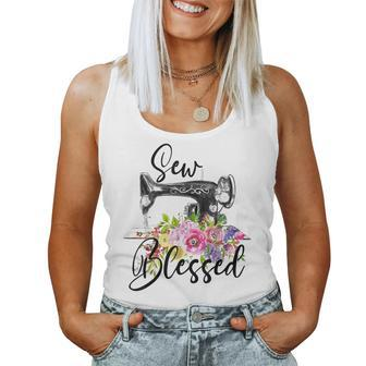 Retro Floral Sewing Machine Sew Blessed Quilting Lovers Women Tank Top - Seseable