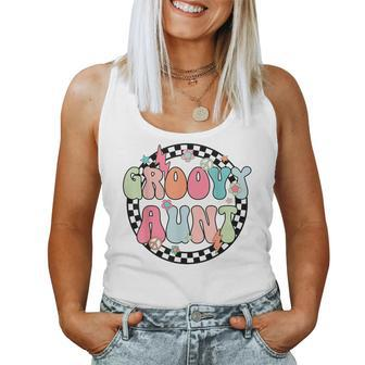 Retro Groovy Aunt Family Matching Birthday Party Checkered Women Tank Top - Monsterry CA