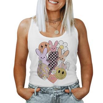 Retro Groovy Easter Vibes Smile Face Rabbit Bunny Girl Women Tank Top | Mazezy