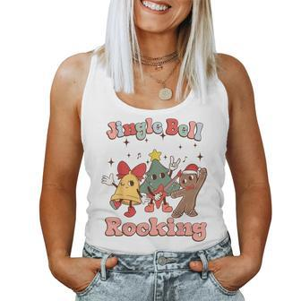 Retro Groovy Jingle Rock Bell Merry Christmas Hippie Outfit Women Tank Top | Mazezy