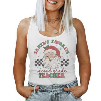 Retro Santa's Favorite Second Grade Teacher Christmas Women Women Tank Top - Thegiftio UK