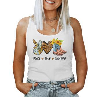Retro Sunflower Peace Love Country Cowgirl Midwest Girl Boot Women Tank Top - Monsterry