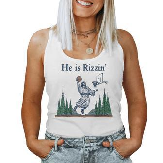 He Is Rizzin Basketball Retro Christian Religious Women Tank Top | Mazezy UK