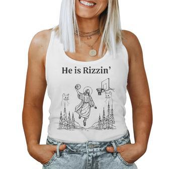 He Is Rizzin Cate Basketball Retro Christian Religious Women Tank Top - Seseable