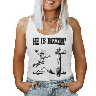 He Is Rizzin Meme Basketball Retro Christian Cross Religious Women Tank Top - Seseable