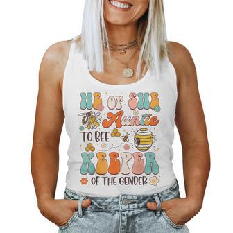He Or She Auntie To Bee Keeper Of The Gender Reveal Groovy Women Tank Top | Mazezy CA
