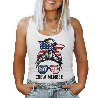 Shit Show Crew Member Amerian Flag Headband Messy Bun Women Tank Top - Thegiftio UK