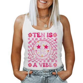Ten Is A Vibe Birthday Groovy 10 Year Old Girl 10Th Birthday Women Tank Top - Thegiftio UK