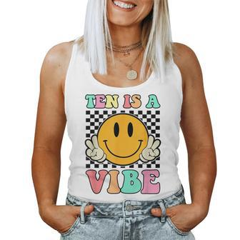 Ten Is A Vibe Retro Smile 10 Year Old 10Th Birthday Girl Women Tank Top | Mazezy