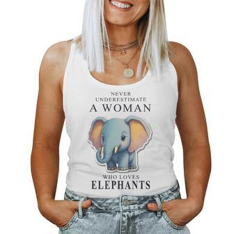 Never Underestimate A Woman Who Loves Elephants Women Tank Top - Monsterry CA