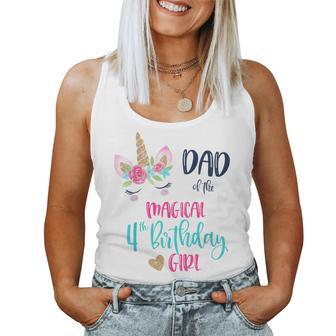 Unicorn Dad Of The 4Th Birthday Girl Matching Papa Women Tank Top - Monsterry AU