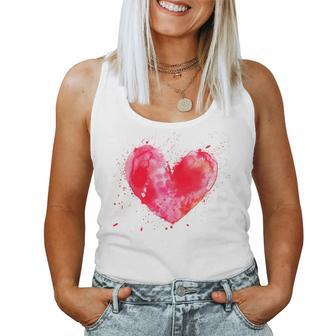 Watercolor Love Heart Graphic Valentine's Day Girls Women Tank Top - Monsterry AU