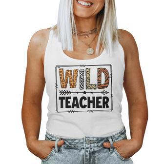 Wild One Teacher Two Wild Zoo Animal Theme Birthday Matching Women Tank Top - Seseable