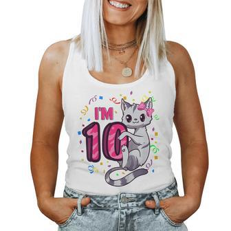 Youth Girls 10Th Birthday Outfit I'm 10 Years Old Cat Kitty Kitten Women Tank Top - Seseable