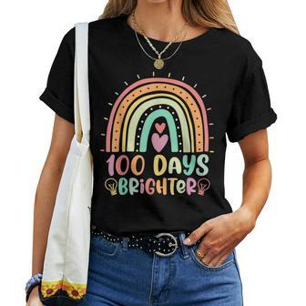 100 Days Brighter Rainbow Happy 100Th Day Of School Teacher Women T-shirt | Mazezy