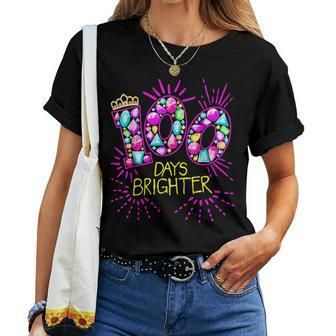 100 Days Brighter Teacher Girls 100 Days Of School Diamond Women T-shirt - Thegiftio UK