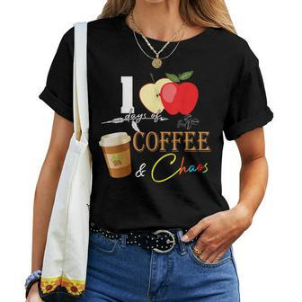 100 Days Of Coffee & Chaos 100Th Day School Teacher Women T-shirt - Thegiftio UK