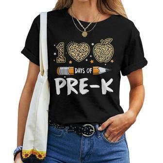 100 Days Of Pre K Teacher Student Leopard Happy 100Th Day Women T-shirt | Mazezy DE