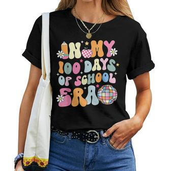 In My 100 Days Of School Era Groovy Retro Student Teacher Women T-shirt - Seseable
