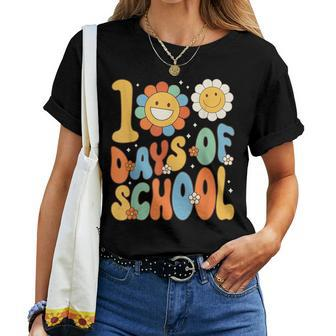 100 Days Of School Groovy 100Th Day Of School Teacher Women T-shirt - Seseable