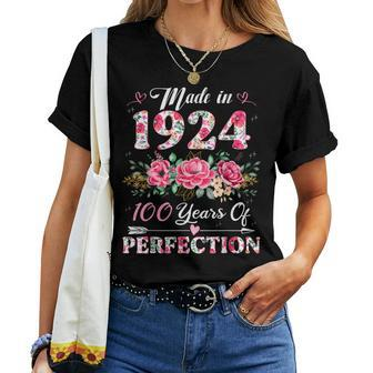 100 Year Old Made In 1924 Floral 100Th Birthday Women Women T-shirt | Mazezy