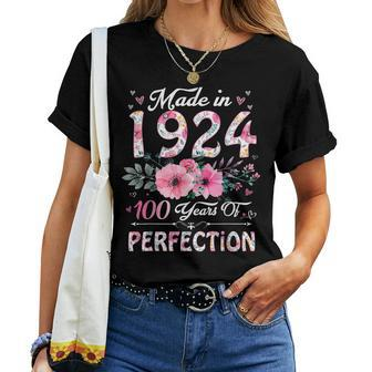 100 Year Old Made In 1924 Floral 100Th Birthday Women Women T-shirt - Thegiftio