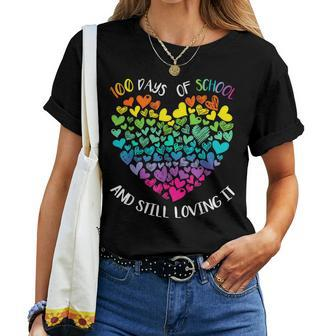 100Th Day Of School And Still Loving It 100 Rainbow Hearts Women T-shirt - Thegiftio UK
