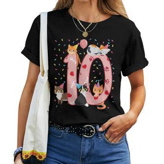 10Th Birthday Girl Cute Cat Outfit 10 Years Old Bday Party Women T-shirt - Monsterry AU