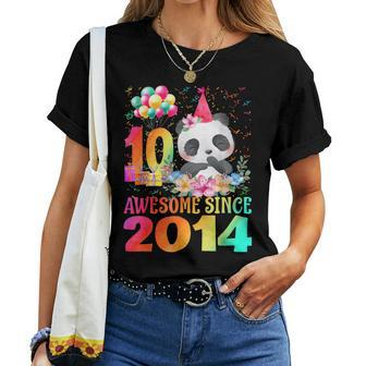 10Years Old 10Th Birthday Panda Awesome Since 2014 Women T-shirt - Seseable