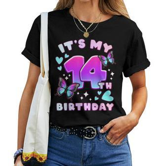 14Th Birthday Girl 14 Years Butterflies And Number 14 Women T-shirt - Monsterry UK