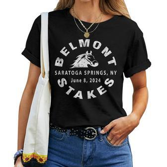2024 Belmont Stakes Saratoga Springs Horse Race Fan Vintage Women T-shirt - Seseable