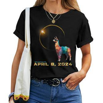 2024 Solar Eclipse Llama Wearing Solar Eclipse Glasses Women T-shirt | Mazezy