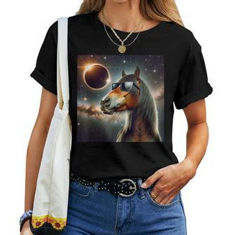 2024 Solar Eclipse Horse Wearing Glasses Totality Women T-shirt | Mazezy
